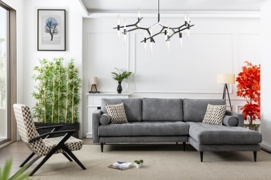 RETRO L KÖŞE KOLTUK - ŞÖNİL KETEN GRİ