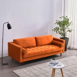 RETRO 3'LÜ KANEPE - KADİFE KİREMİT