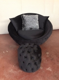 OXO 360* DÖNER BERJER VE PUF - VELVET SİYAH