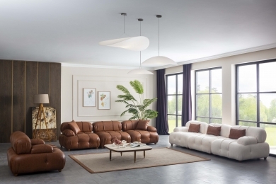 COMBİNE TEDY KOLTUK TAKIMI (4+4+1) - TABA SUNİ DERİ + TEDY EKRU