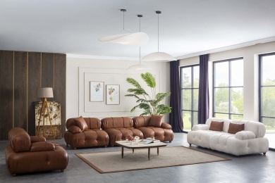 COMBİNE TEDY KOLTUK TAKIMI (4+3+1) - TABA SUNİ DERİ + TEDY EKRU