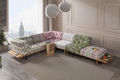 MAJÖR 3 ÇİFT MODÜLLÜ ÇOK RENKLİ L KOLTUK - AHŞAP AYAKLI