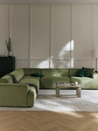 MELA 5 MODÜLLÜ L KOLTUK - AÇIK YEŞİL FİTİLLİ KADİFE