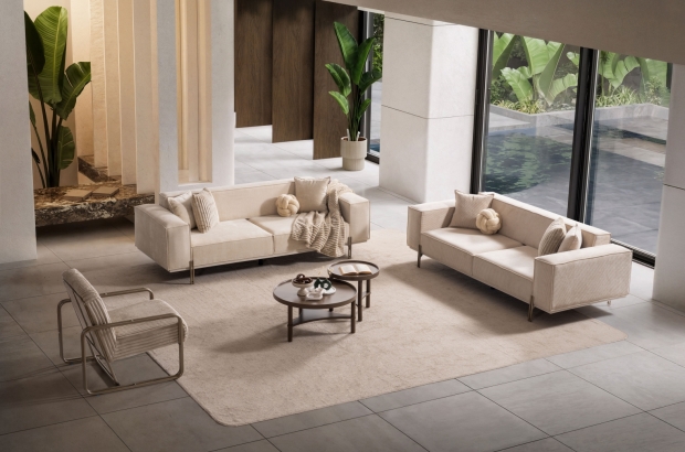 NEW FABİUS KOLTUK TAKIMI (3+3+1) FİTİLLİ VİZON, KETEN KREM, METAL BERJERLİ